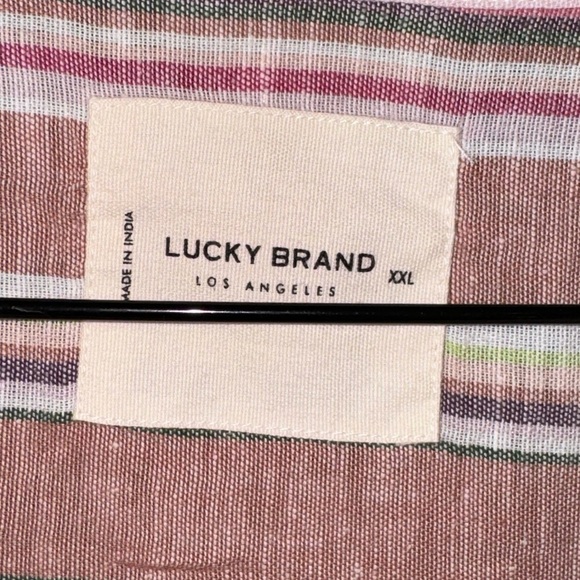 Lucky Brand Short Sleeve Striped Button Down Top Size XXL Like New Pink Tan - Picture 3 of 6
